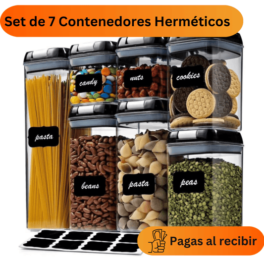 Set de 7 Contenedores Herméticos – Mantén tu comida fresca y tu cocina ordenada