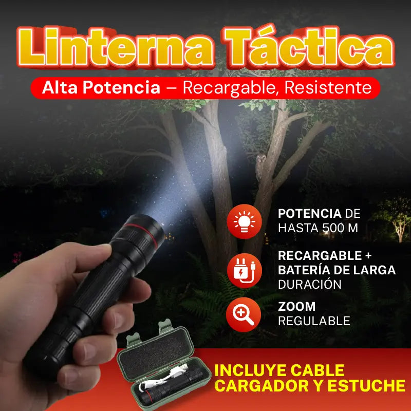 Linterna Táctica XML de Alta Potencia – Recargable, Resistente y Multiuso 🔦