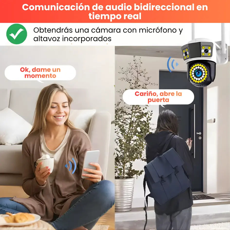 Cámara de seguridad de tres lentes para exteriores - con visión nocturna