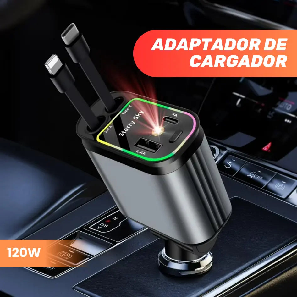 Cargador de Coche Retráctil 120W con Proyección de Cielo Estrellado (5 en 1)