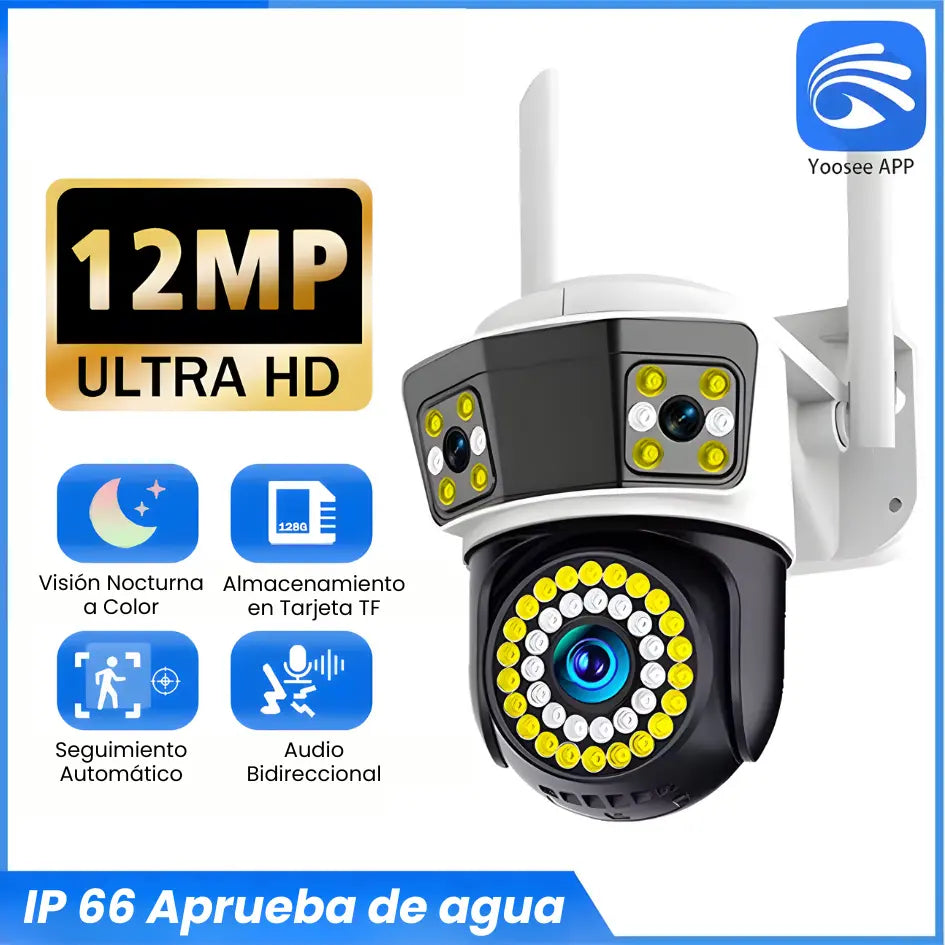 Cámara de seguridad de tres lentes para exteriores - con visión nocturna