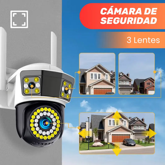 Cámara de seguridad de tres lentes para exteriores - con visión nocturna